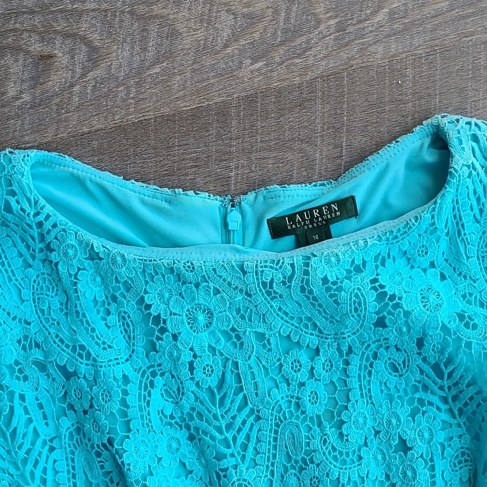 Ralph Lauren Light Blue Lace Shift Dress - Sz 16 - Picture 3 of 11